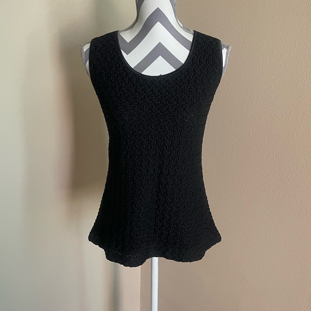 Emma James Black Textured Scoop Neck Tank — Stretchy - Size: 2X